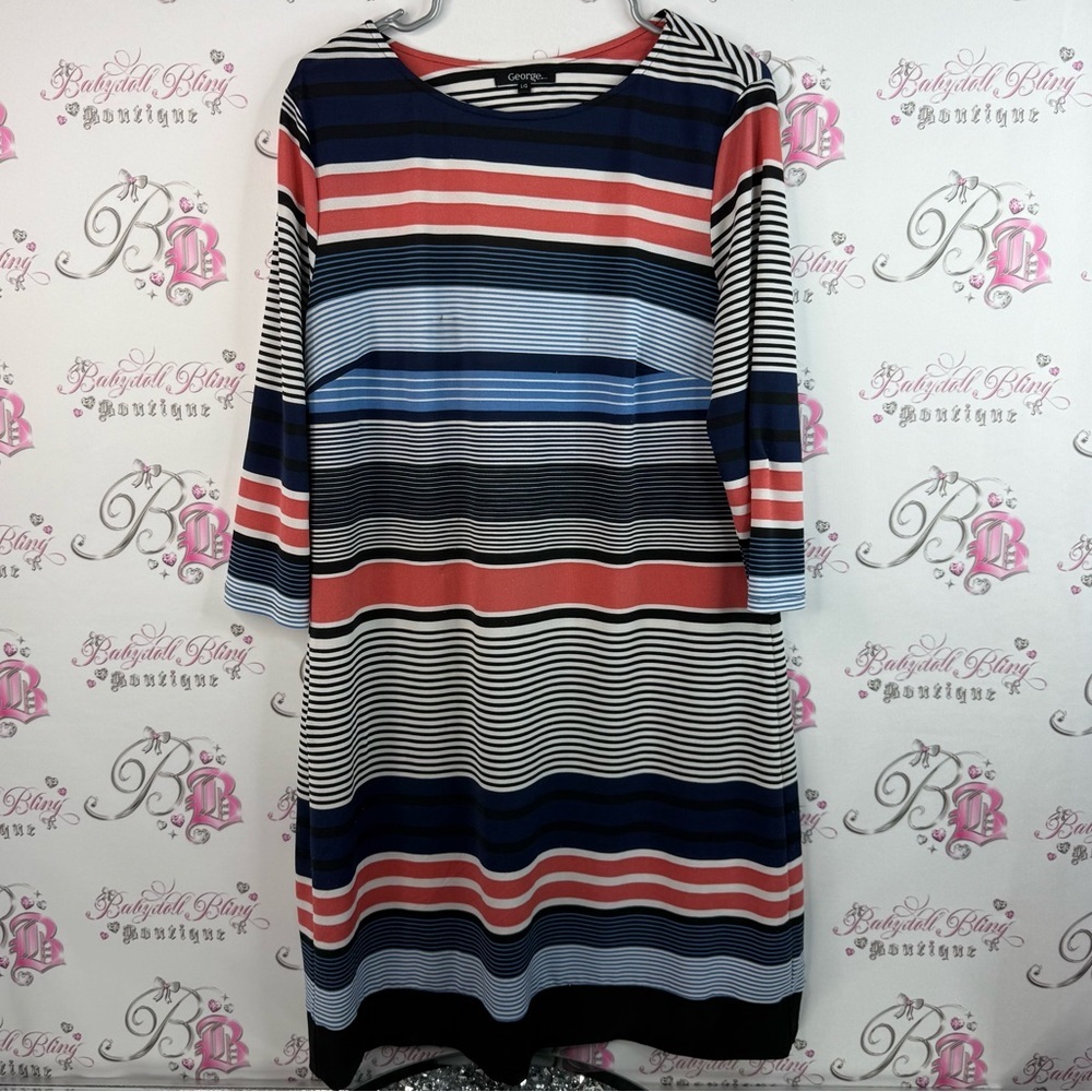 George dress stripes Women's Long Sleeve Striped Dress - Blue, Red, Black